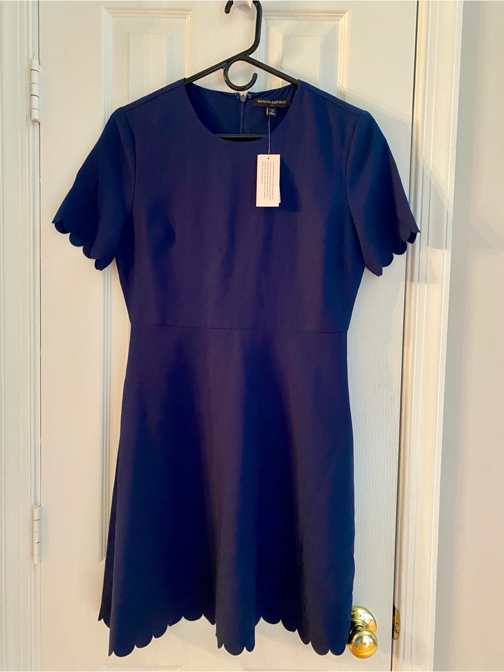 Banana Republic Women's Petite Navy Scallop Sleeve A-Line Dress